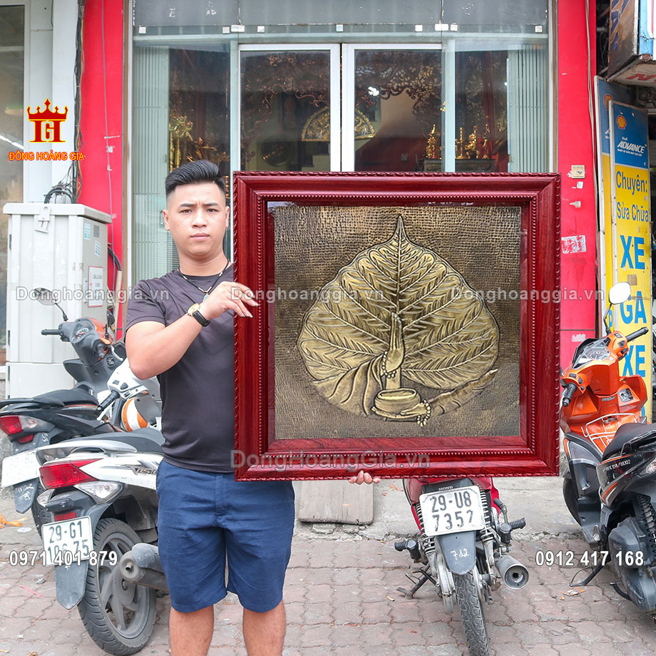 Tranh chế tác lá bồ đề bằng đồng màu giả cổ được chế tác thủ công